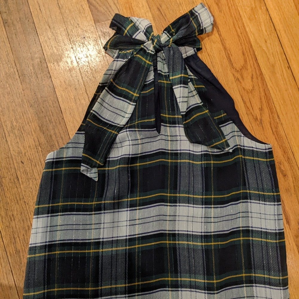 Shimmery Plaid Tie Neck Halter Top, J Crew, NWT